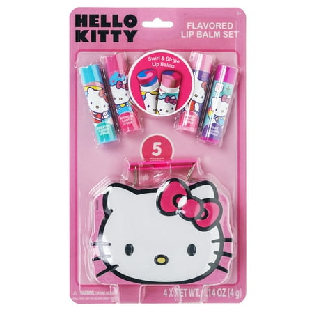 Hello Kitty Swirl Lip Balm with Character-Shaped Storage Tin, 5 Pieces