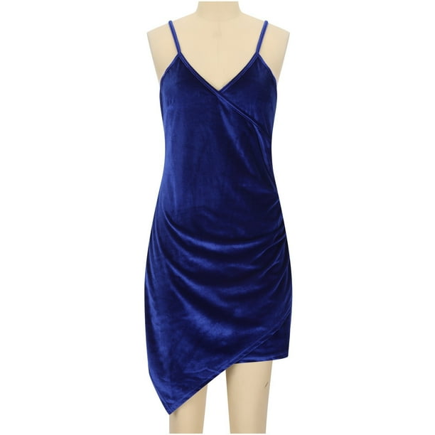 HKEJIAOI Savings Clearance Women s Casual Dresses Valentine s Day gift Women s Slim FRit Solid Color Sling Sleeveless Sexy Party V Neck Hip Wrap Dress Blue Walmart