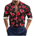 thumbnail image 2 of Valentines Day Shirts Men, Long Sleeve Print Shirts Men, Men's Valentine's Day Casual Fashion Heart Printed Button Long Sleeved Lapel Top Shirt, 2 of 5
