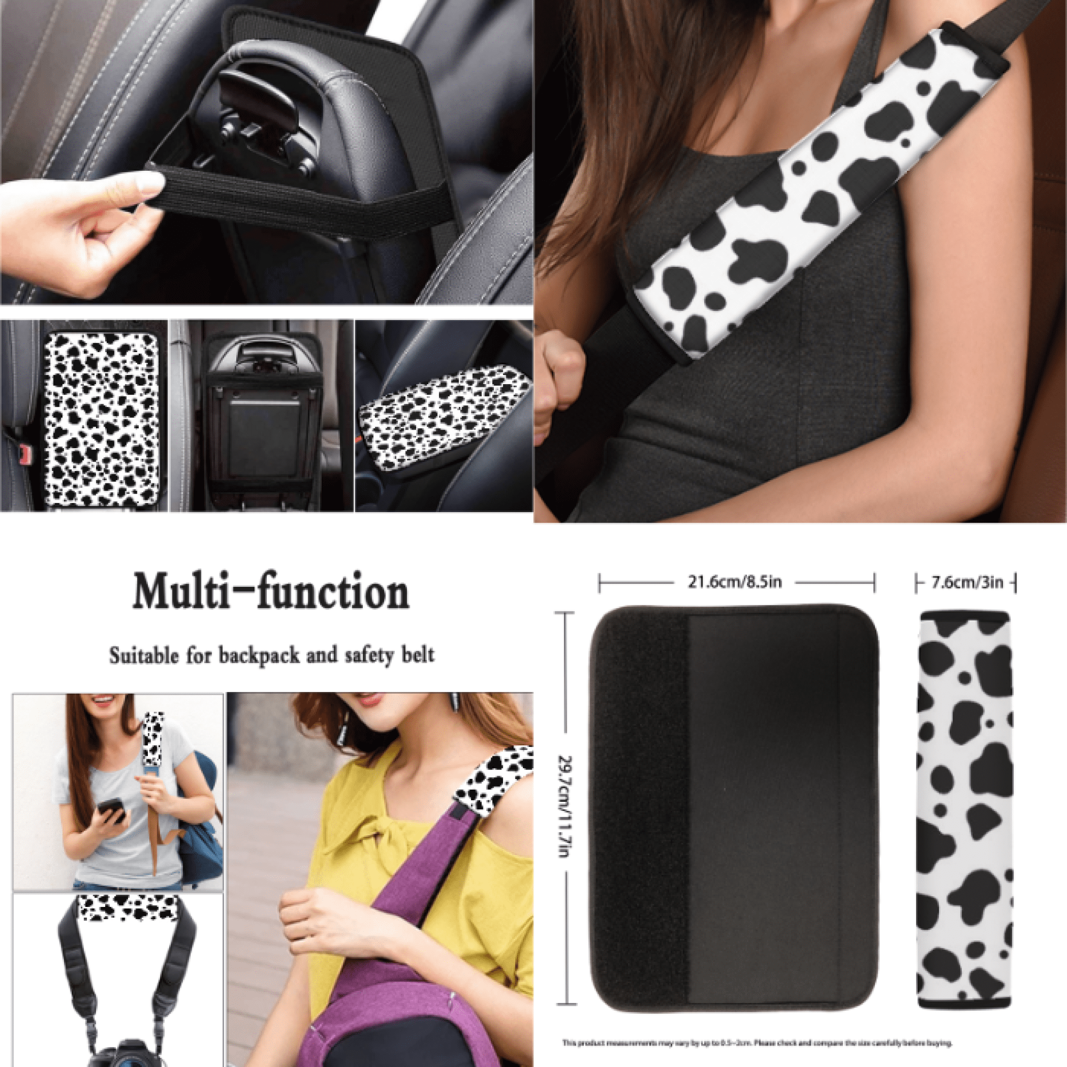 Binienty Black and White Spots Car Seat Cover Full Set, with Keychain Key Ring Car Front Rear Seat Covers Cup Holder Coasters Steering Wheel Cover