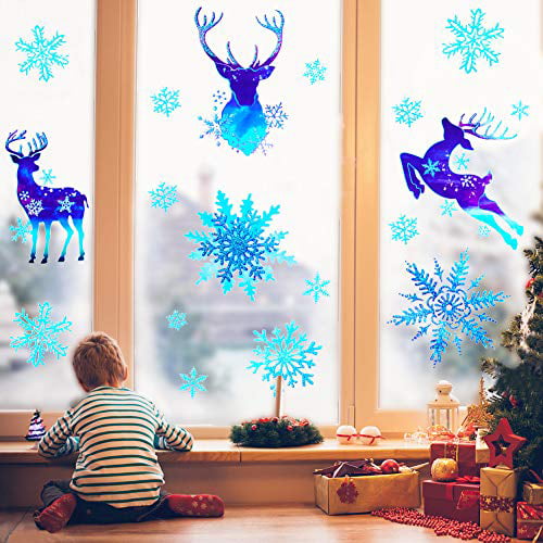 CHRISTMAS Window Clings MERRY CHRISTMAS w/ GLITTER 