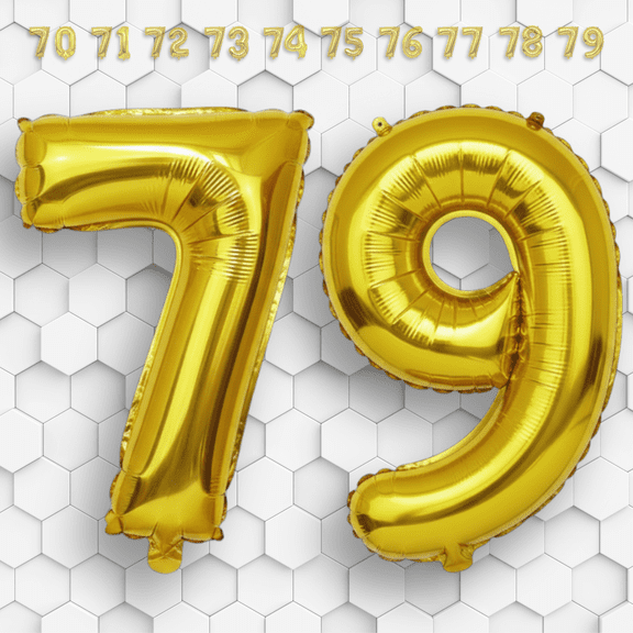Gold Number 79 Mylar Foil Balloon 32" - Helium or Air Inflatable Metallic Balloons for 79th Happy Birthday Party, Anniversary, Graduation Decorations