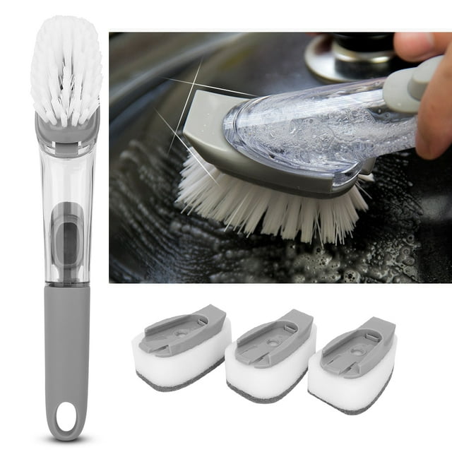 Cepillo de limpieza, herramienta de cocina dispensadora de líquidos con mango largo, cepillo de limpieza de cocina, tecnología innovadora Jadeshay A