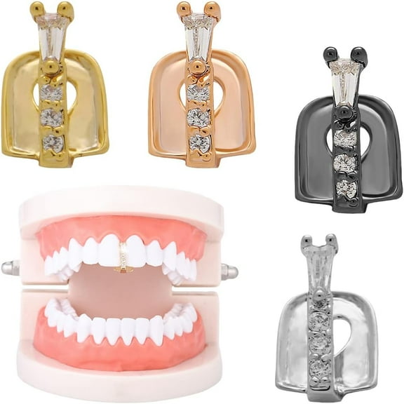 4 Colors Sparkling Single Fangs grills Hollows Hip Hop Zircon Teeth grills Punk Stick Shape Teeth Grill Cap for Halloween Bars
