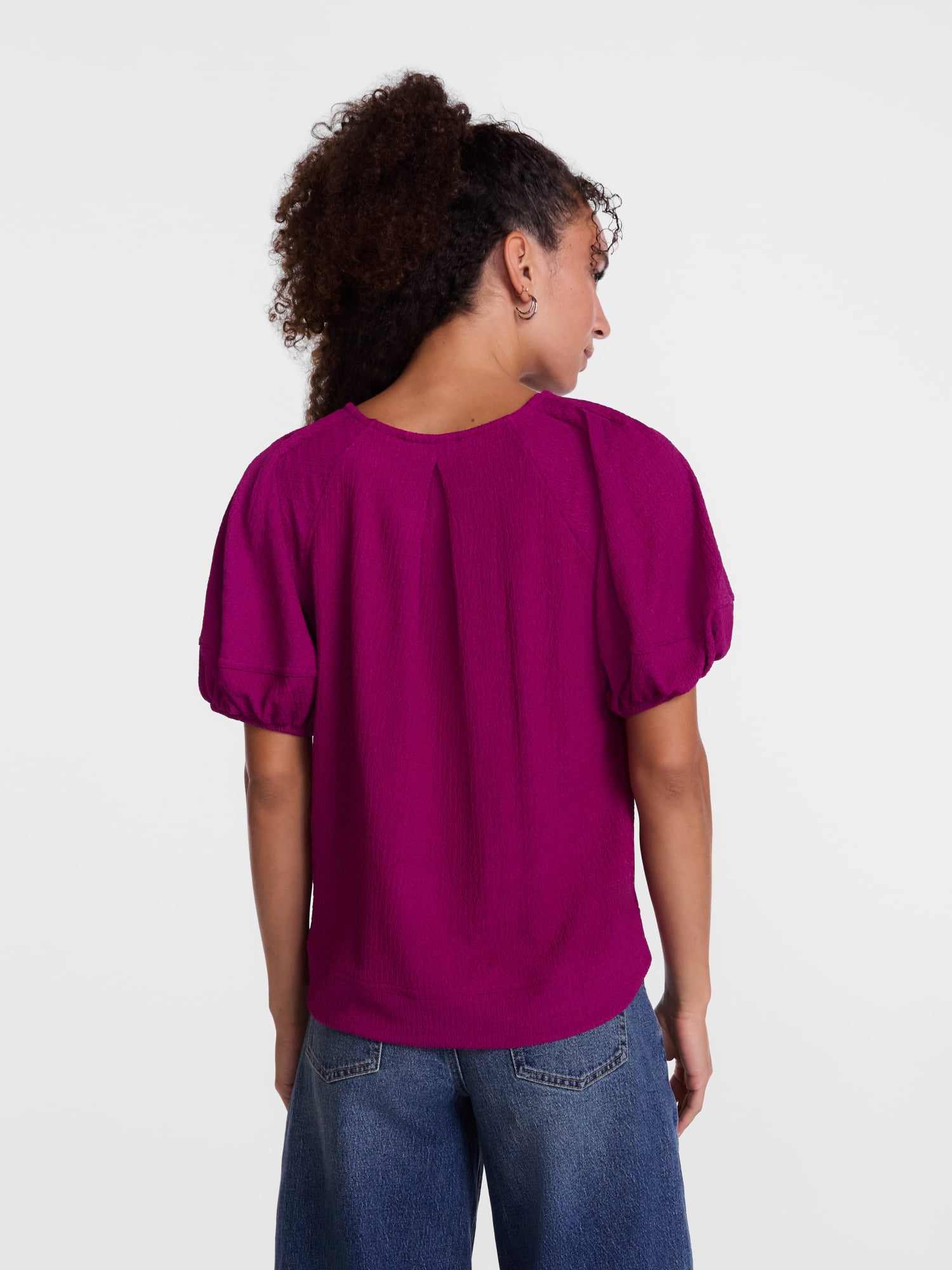 Scenario Women's Textured Top with Short Puff Sleeves, Sizes XS-XXXL