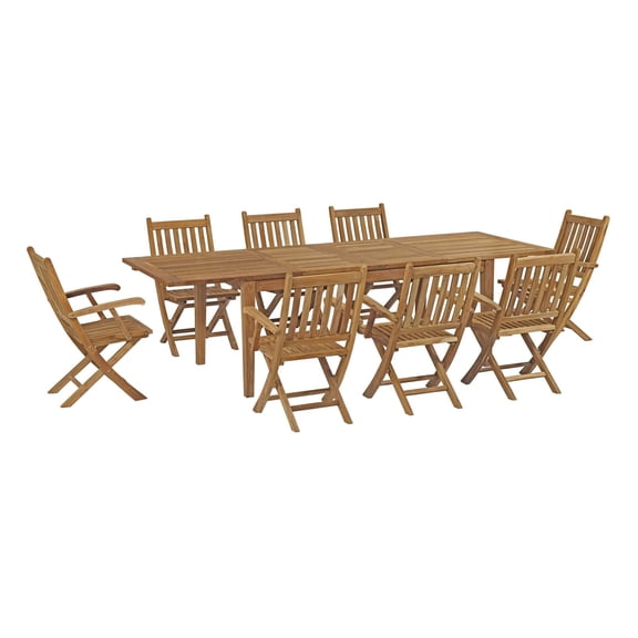 Modway Marina 9-Piece Wood Outdoor Patio Dining Set with Arm Chair in Natural