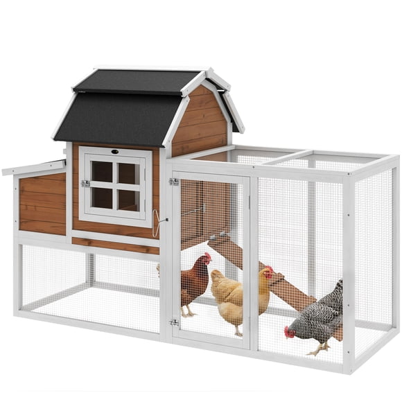 PawHut 71" Chicken Coop for 3 Chickens, Wooden Hen House with Run