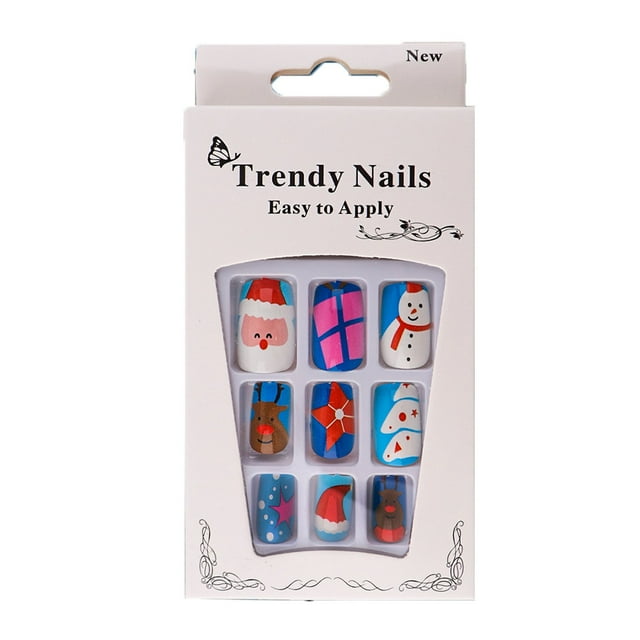 24 Piece Christmas Wearable Snowflake Reindeer Santa False Nail Halloween Box Set(3ml)