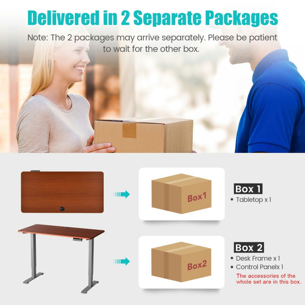 Demi Bonn Electric Height Adjustable Standing Desk with Memory Controller, Small Home Computer Desk Study Writing Table, Brown