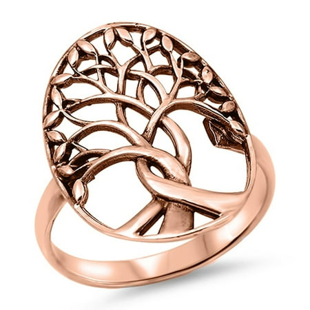 Tree Sterling Silver Ring CHOOSE YOUR COLOR Oxidized Rose Gold-Tone Tree of Life Ring .925 Sterling Silver Band (Rose Gold-Tone/Ring Size 8) ()