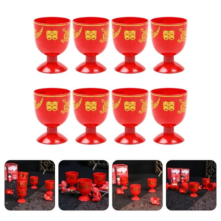 OULII 8Pcs Vintage Red Wine Chalice Set Reusable Plastic Wedding Wine Cups