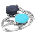 thumbnail image 1 of 14K White Gold Diamond Natural Turquoise & Australian Sapphire 2-stone Ring Oval 8x6mm, size 6.5, 1 of 4