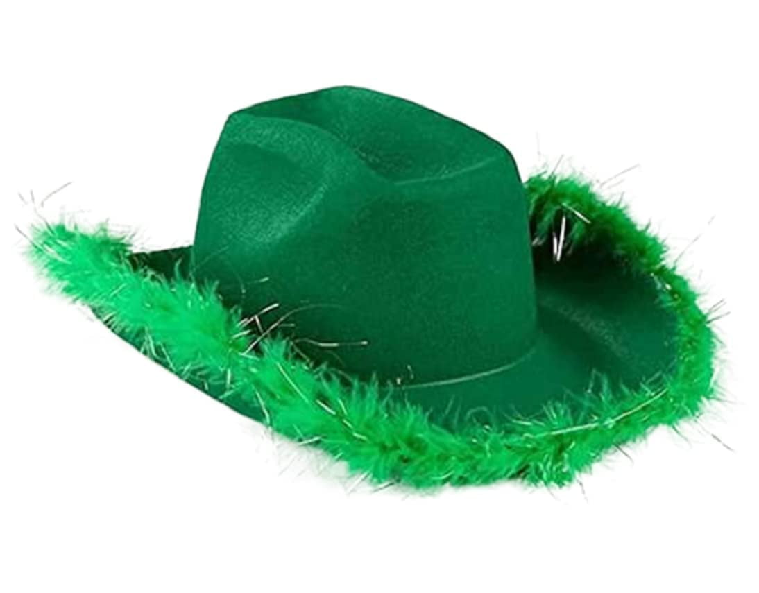 Cowboy Hat for Women Fluffy Feather Wide Brim Hats Felt Western Cowgirl