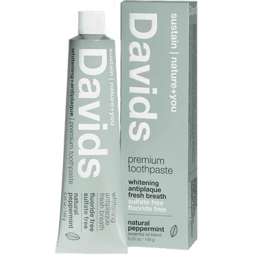 Davids Natural Toothpaste Whitening SLS Free Peppermint Essential Oil 5.25 oz.
