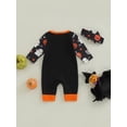 thumbnail image 4 of Bagilaanoe Newborn Baby Girl Halloween Jumpsuits Letter Ghost Print Long Sleeve Bodysuit + Headband 3M 6M 9M 12M Infant One Piece Romper, 4 of 8