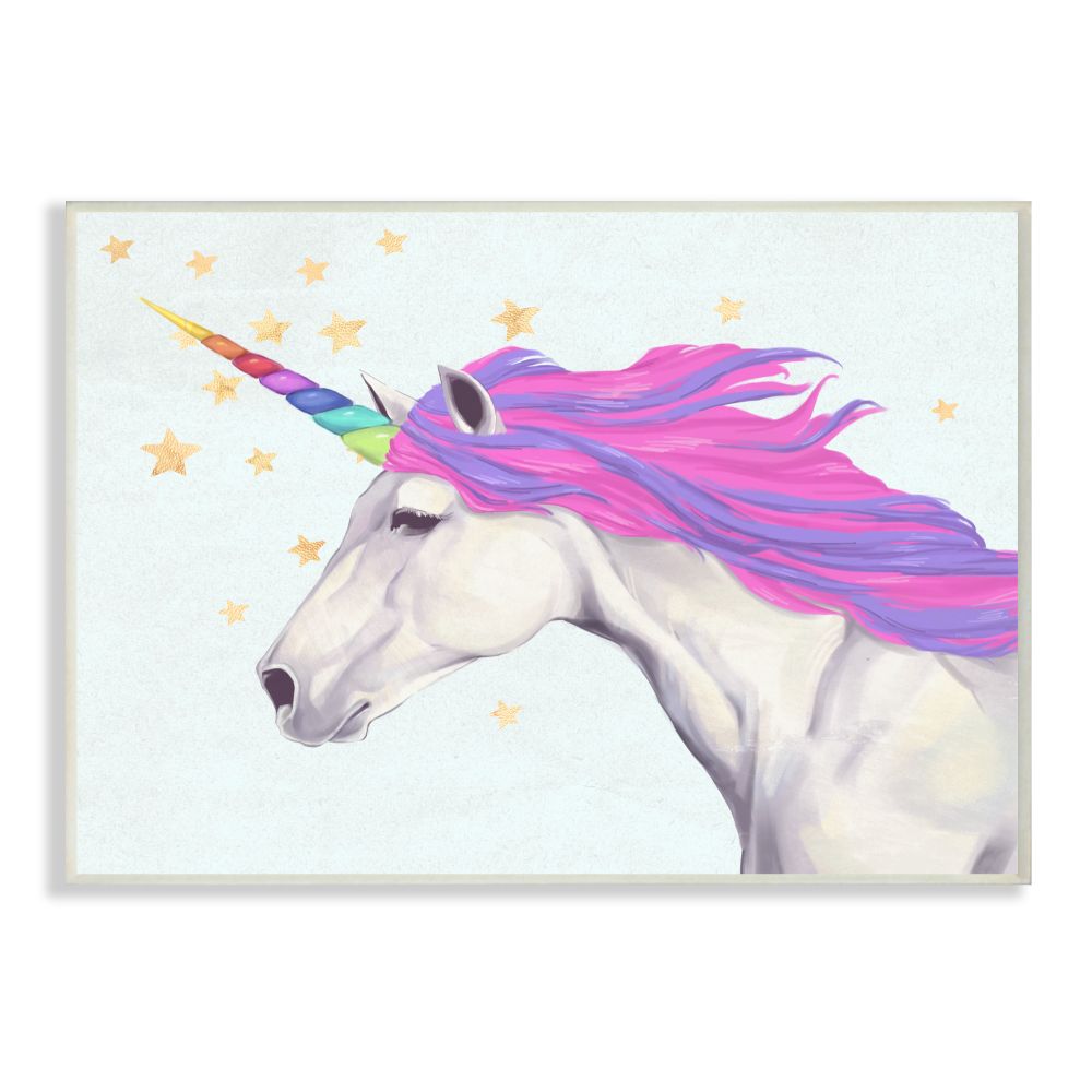 The Kids Room by Stupell Gold Star Rainbow Unicorn Painting Wall Plaque by Ziwei Li