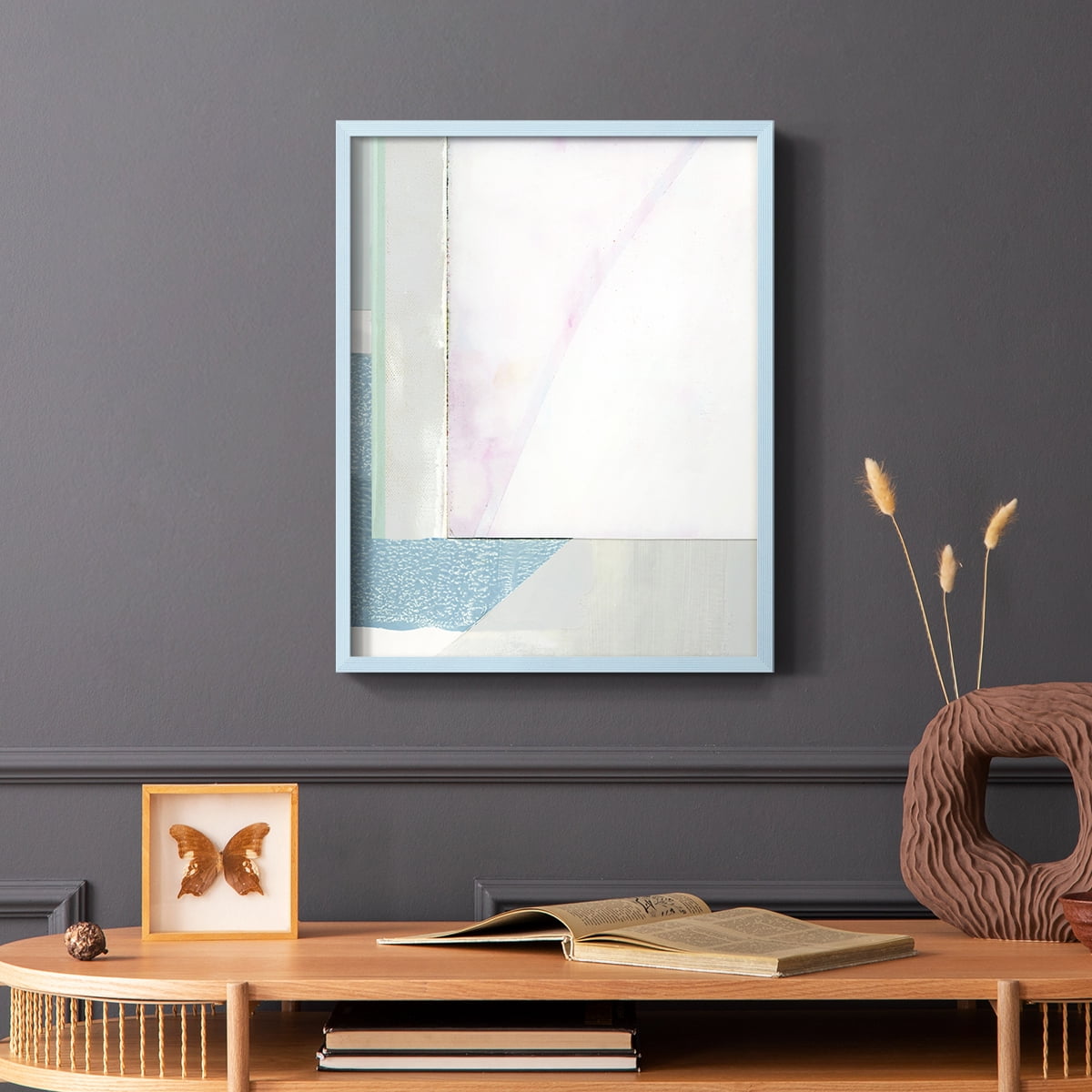 Couturier III Framed Print in Blue Solid Wood Framed Print No Nail Hanging