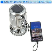 Solar Powered Lantern w/ Fan - Rechargeable Camping Flashlight Lamp w/ Battery Backup - Portable, Adjustable, Collapsible, Solar Charging Station - Rechargeable Fan With Light - Gray Regular