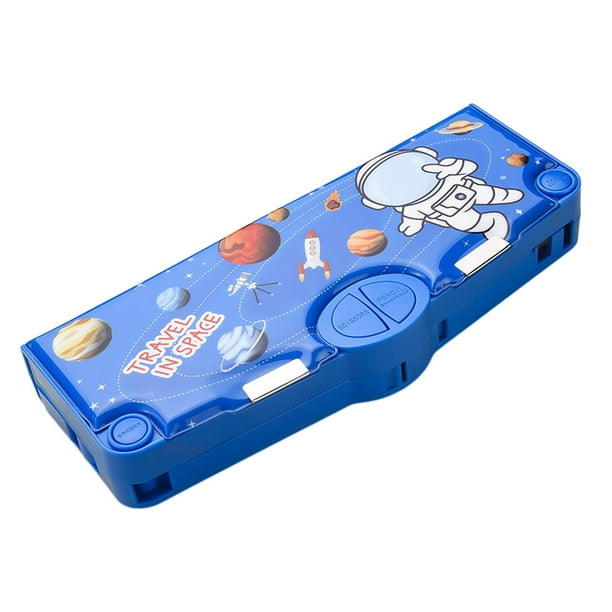 Estuche rígido para lápices, portátil, para accesorios escolares, estuche para rotuladores de dibujos animados, caja para lápices Azul