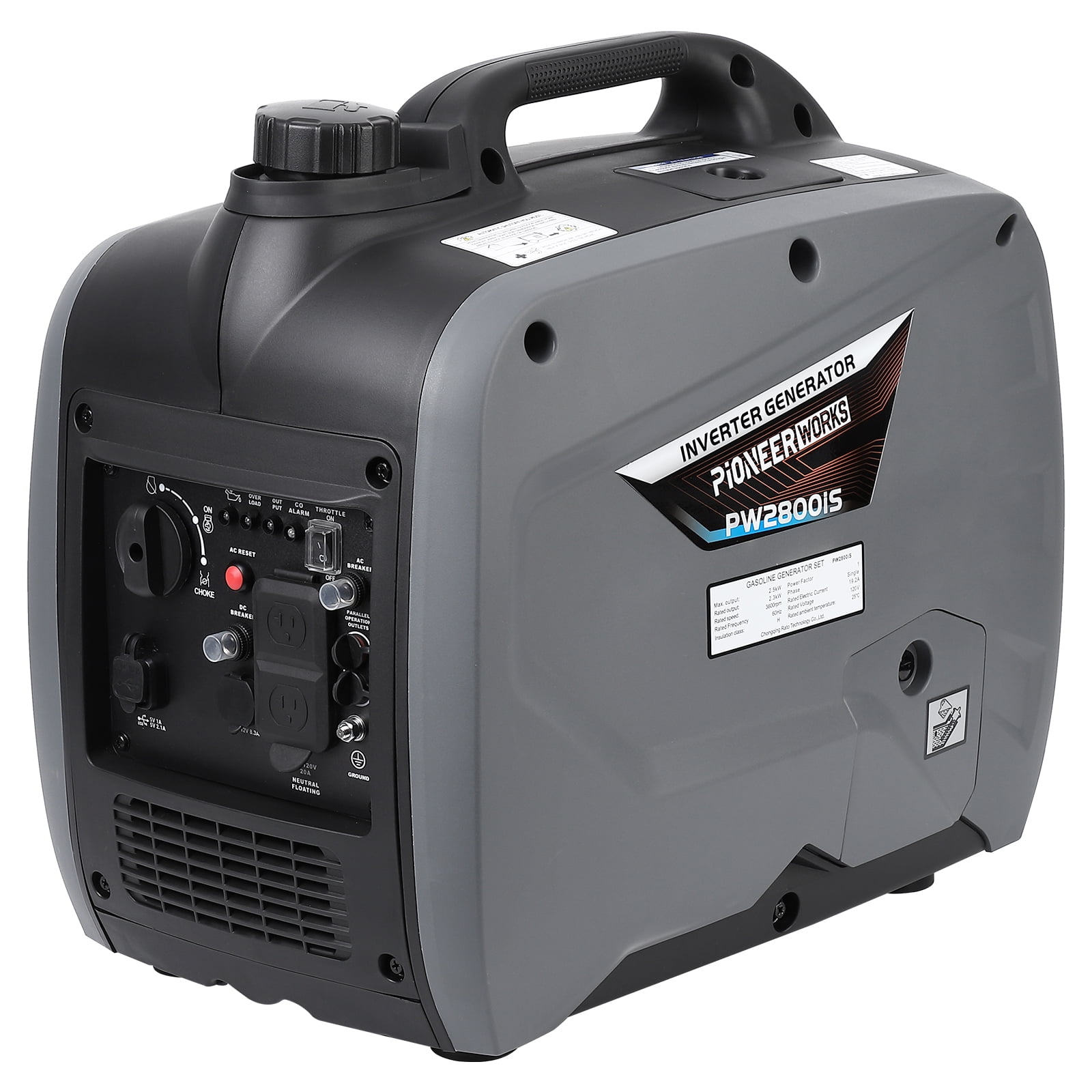 Portable Inverter Generator, 2500W Ultra Quiet Gas Engine with CO-Monitoring and Alarm, EPA Compliant, Intelligent Speed Control System, Suitable for Backup Home and Camping