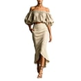 thumbnail image 2 of IUYRTFE Women's Off Shoulder Puff Sleeve Top and Midi Skirt Set 2 Piece Summer Casual Outfit, 2 of 5