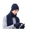 thumbnail image 2 of siminsem Unisex Winter Hat Scarf Set 2 in 1 Hooded Knit Beanie with Fleece Lining - Windproof Balaclava Neck Warmer for Men Women Cold Weather Ski Outdoor One Size, Navy,One Size, 2 of 5