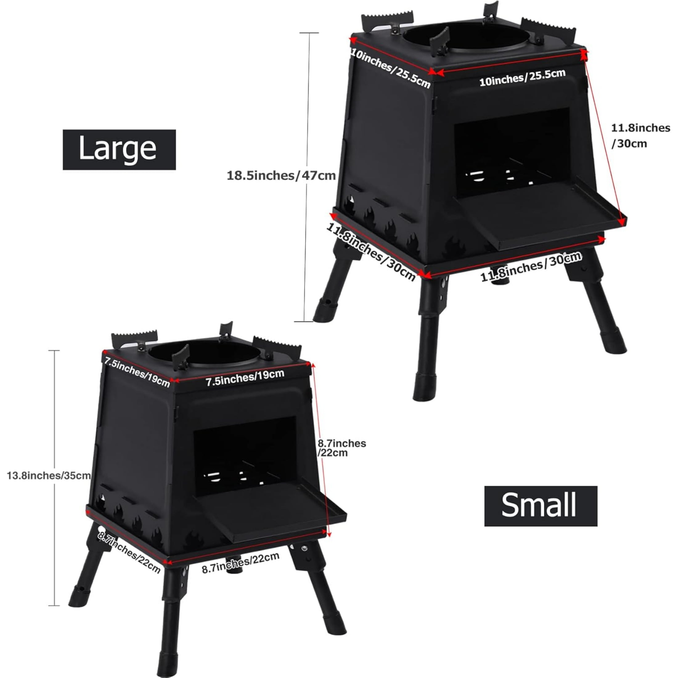 REDCAMP Wood Burning Camp Stove, Portable Cast Iron Camping Wood Stove, Black Woodstove with Carrying Case for Backpacking Outdoor Cooking