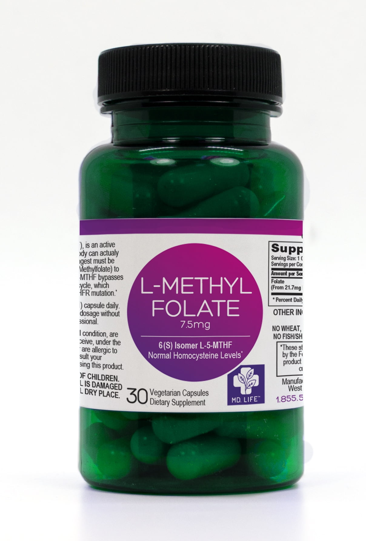 MD.Life 5-MTHF L-Methylfolate 7.5MG Active Folate 30 Capsules - Walmart.com