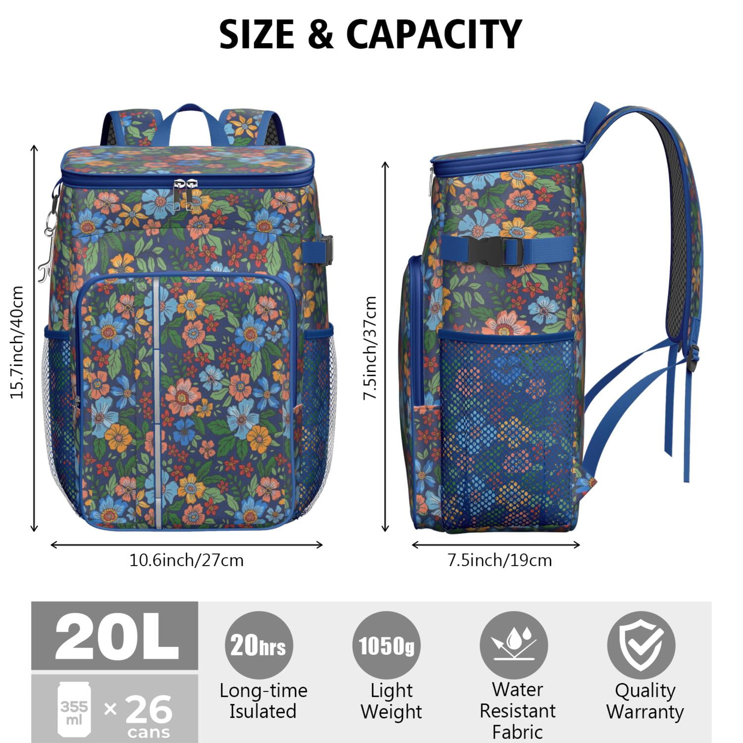Travel Cooler Bag - Pioneer Flower Camping Beer Cooler Backpack with Bottle Opener- Waterproof Insulated Picnic Backpacks - Cooler Bag for Beach