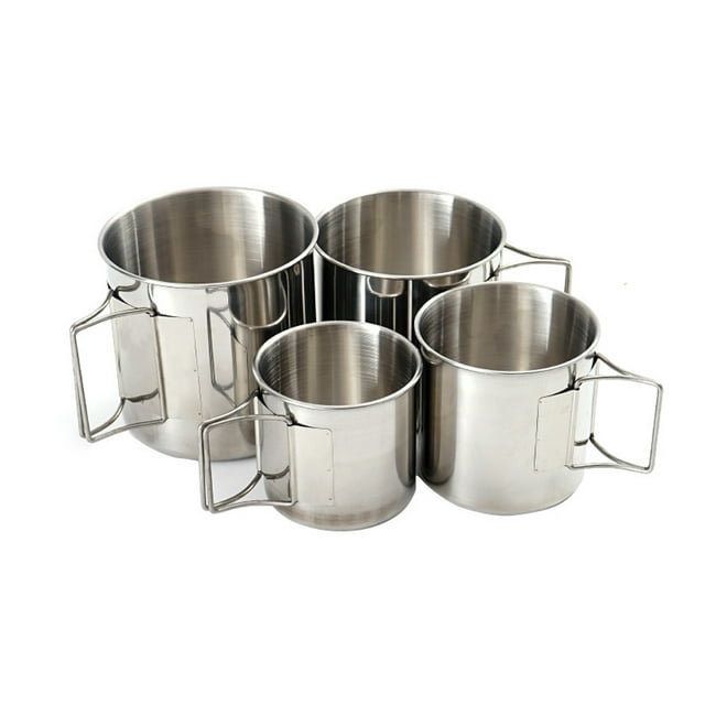 Copa de acero inoxidable Juego de tazas para acampar al aire libre de acero inoxidable 304 de 4 piezas, tazas portátiles para montañismo y trekking, accesorios para equipo de cocina y senderismo de vi Romacci Copa de acero inoxidable