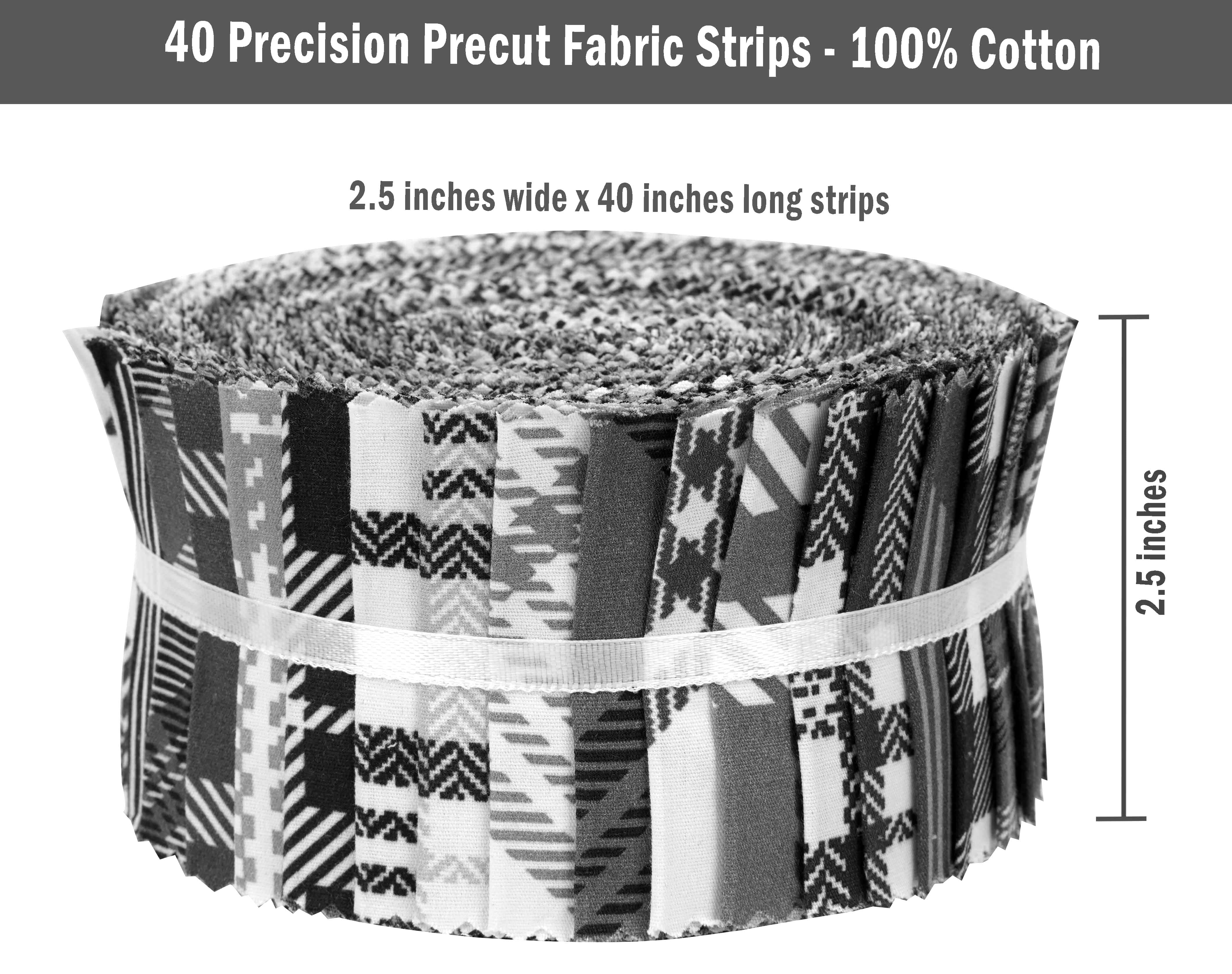 Soimoi 40Pcs Check & Tartan Print Cotton Precut Fabrics For Quilting Craft Strips 2.5x42inches Jelly Roll - White & Black