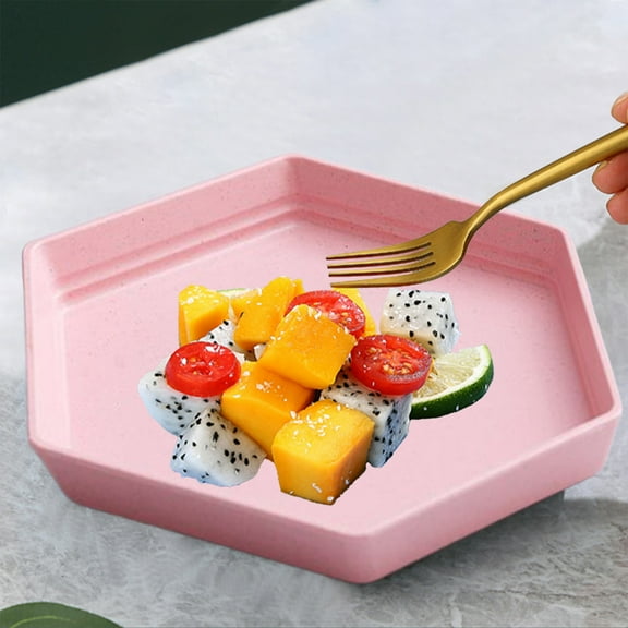 kkbbma under $5 Wheat Straw Plates, Hexagon Dinner Plates,Small Plates for Dessert, Appetizers, Fruits, Snacks, Salads, Dishwasher & Microwave Safe