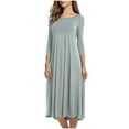 thumbnail image 1 of Fankiway Liquidation Robes à Manches Longues Femmes Mode Décontractée Plissée Manches Sept-Cent Robe Couleur Unie Robes Femmes Grande Taille Liquidation, 1 of 5