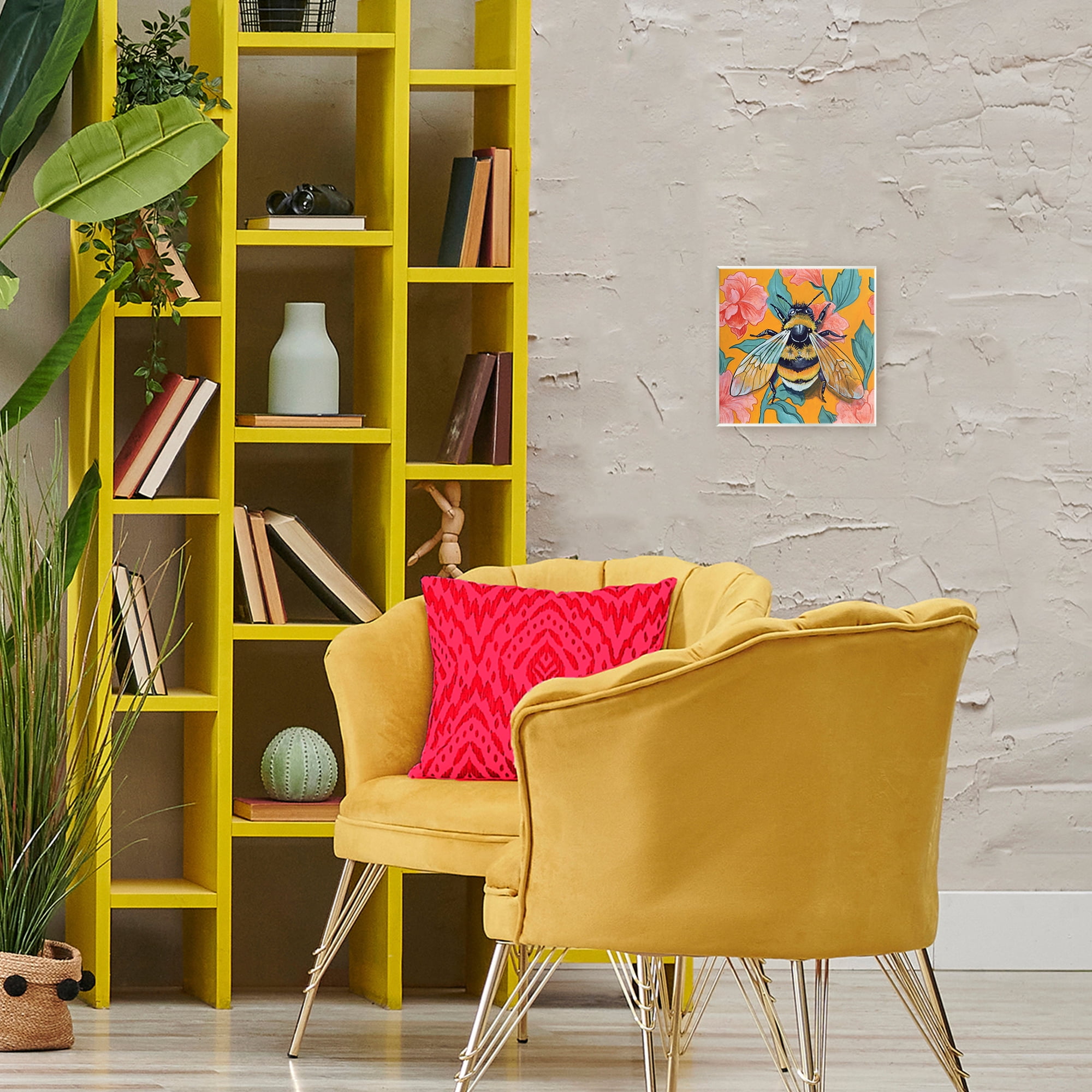 Stupell Industries Bumble Bee & Flower Pattern Wall Plaque Art, design by Kate Jarvik Birch