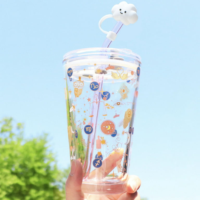1pc Glass Cup With Glass Straw, Dustproof Cover, Suitable For