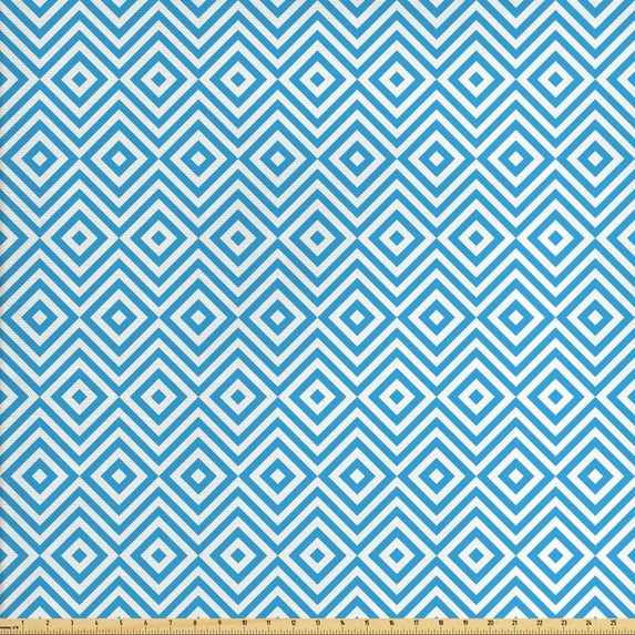 Abstract Sofa Upholstery Fabric by the Yard, Retro Zigzag Rhombus Style Geometrical Monochrome Symmetrical Lines Pattern, Decorative Fabric for DIY and Home Accents, Sky Blue White by Ambesonne
