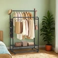 thumbnail image 2 of LEDREM Double-Rod Rolling Clothes Rack , Mobile Garment Rack with Storage Shelf & 3-Pocket Bag, 360° Wheels with Brakes, Ink Black, 2 of 6