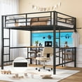 thumbnail image 4 of UHOMEPRO Modern Full Loft Bed with Desk, Metal Loft Bed with 4 Storage Shelves, Smart LED Lights, Charge Station, DIY Mesh, Clothes Rail, Bilateral Ladders and Safety Guard Rails, Black, 4 of 14