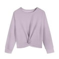 thumbnail image 3 of MKOSPLRT Kids Long Sleeve Tops Twist Front Crew Neck Pullover Solid Casual Loose T Shirts Fall Going Out Tee Shirts for Girl, 3 of 9