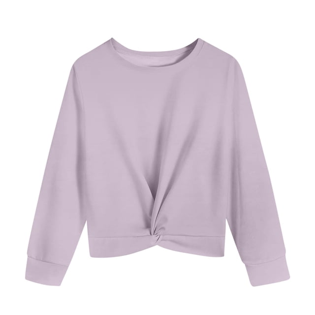 Plebaso Chandail en Molleton Garçons Filles Torsadé devant Manches Longues Hauts Enfants Décontracté Col Rond Couleur Unie Pull Vêtements