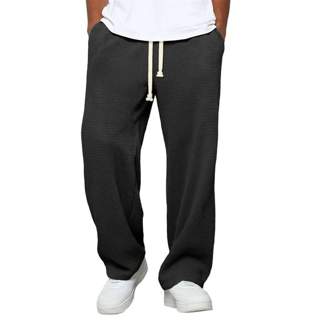 WRKEKC Sweatpants for Men Solid Color Textured Knit Elastic Waist Drawstring Pocket Sweatpants for Daily Casual Office Lounge All-Day Wear