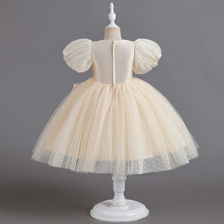 

Aayomet Little Girls Sequin Mesh Tull Dress Sleeveless Flower Party Ball Gown Beige 6-7 Years
