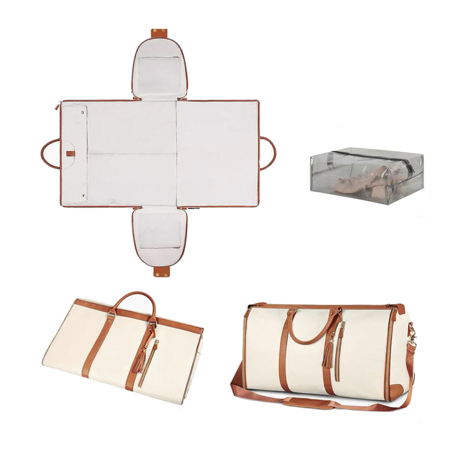 Garment Bag with Shoulder Strap PU Folding Suit Bag for Man Women Travel Bag Suitcase Waterproof Luggage Bag Organizers