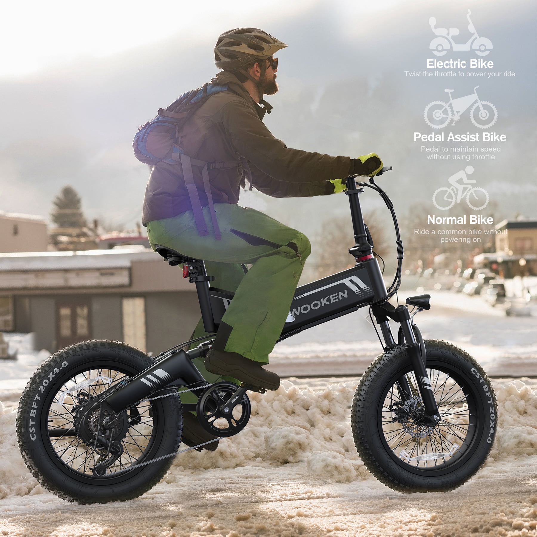 Wooken 20"X4.0 Fat Tire Electric Bike for Adults, 500W Foldable Electric Bicycle with 48V 10Ah Built-in Battery, Shimano 7 Speed, Dual Shock Absorber