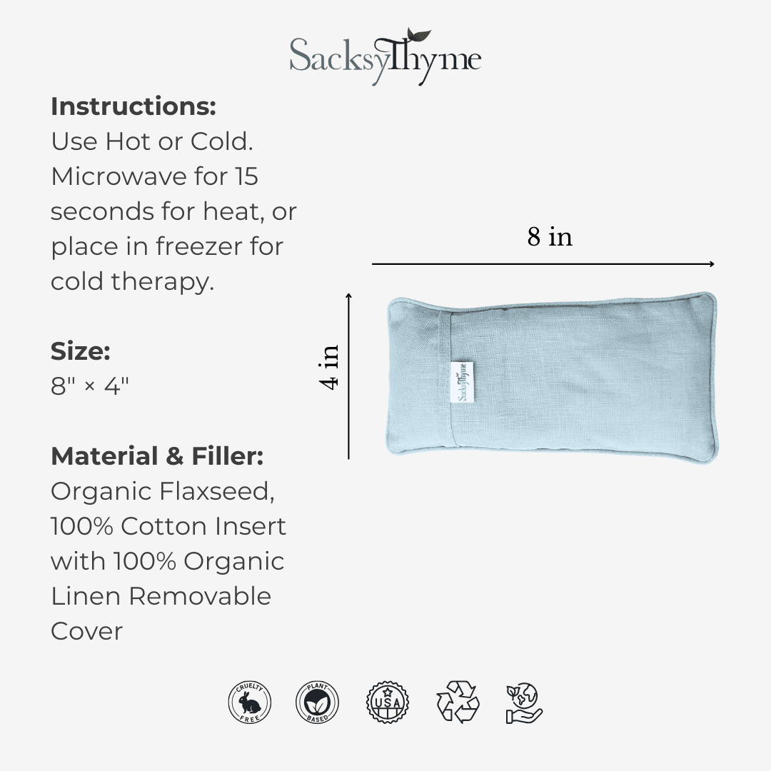 SacksyThyme Linen Eye Pillow, Flaxseed and Lavender - Stress Relief Eye Pillow, Microwave for Hot or Freeze for Cold Eye Compress, Heated Eye Mask for Meditation Yoga, Migraine, Sleep, Made in USA