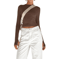 thumbnail image 3 of Camiseta Corta Ajustada para Mujer para Salir, Informal, de Color Liso, con Cuello Redondo y Larga Color Café M, 3 of 8