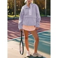thumbnail image 4 of Veste Matelassée à Col Rond pour Femmes, Manches Longues, Coupe Ample, Demi-Glissière, à Capuche, avec Cordon de Serrage, Violet Pâle, TG, 4 of 7