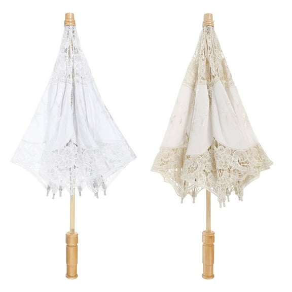 BESTOYARD 2Pcs Lace Bridal Umbrella Cotton Cloth Parasol for Wedding Photography Decor