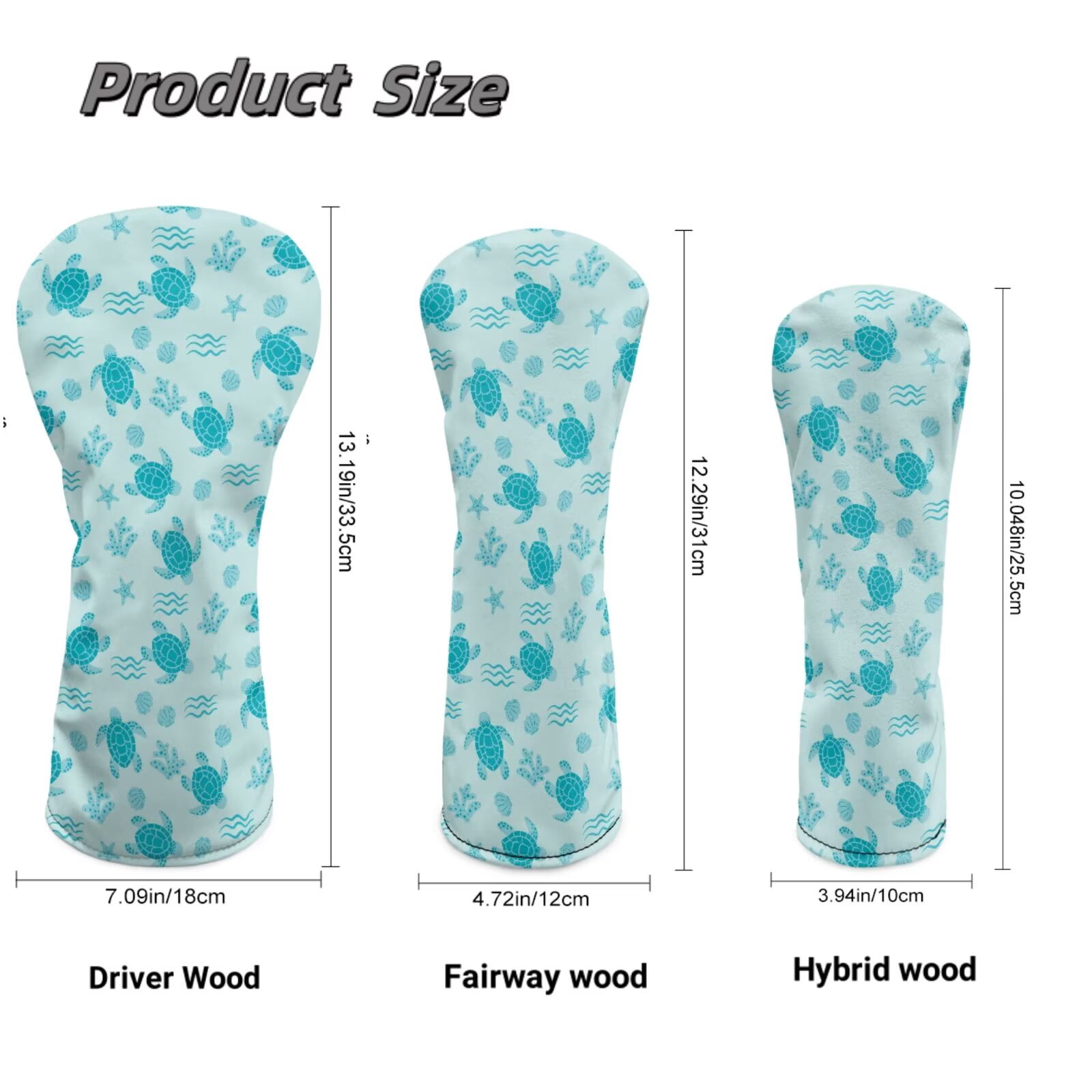 Uorisanigo Golf Club Head Covers Set for for Driver, Fairway Hybrid Woods, Blue Turtle Golf Headcovers Fit Most Golfs Clubs with Soft Lining for Extra Club Protection for Men and Women