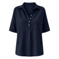 thumbnail image 4 of Womens Summer Tops Waffle Knit Short Sleeve Button Collar Golf Shirts Casual Dressy Trendy Flowy Blouse Women Soft Lightweight Shirts Daily Travel Office Outfits, Dark Blue S, 4 of 4